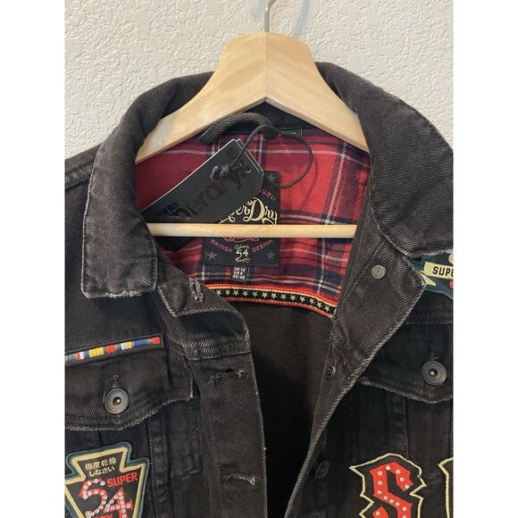 SUPERDRY Jacket NWT Women Size 8 Trucker Jean Patches Denim Black - Picture 6 of 13